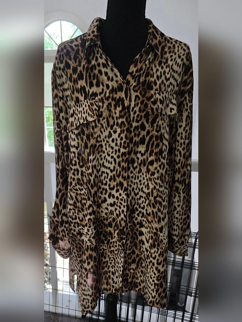Leopard Print Button-Up Blouse/dress  - Brown & Black